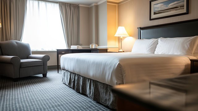 Labeled fitted hotel sheetPleated hotel bed skirt