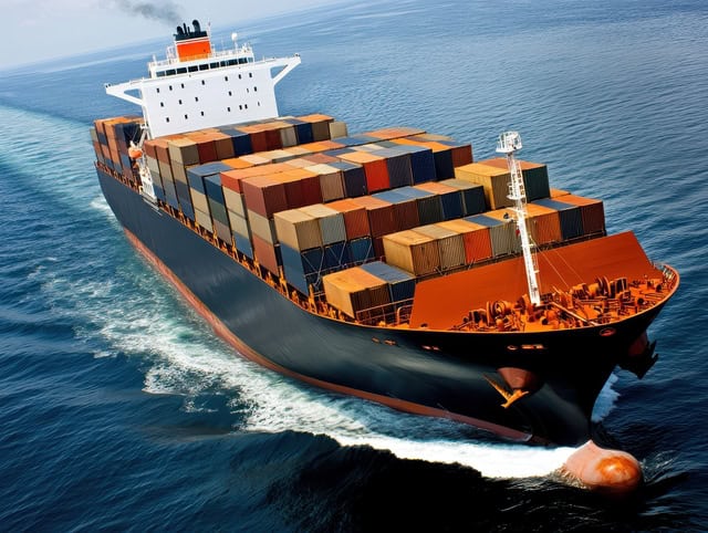 Shipping containers filled with packed textile boxes